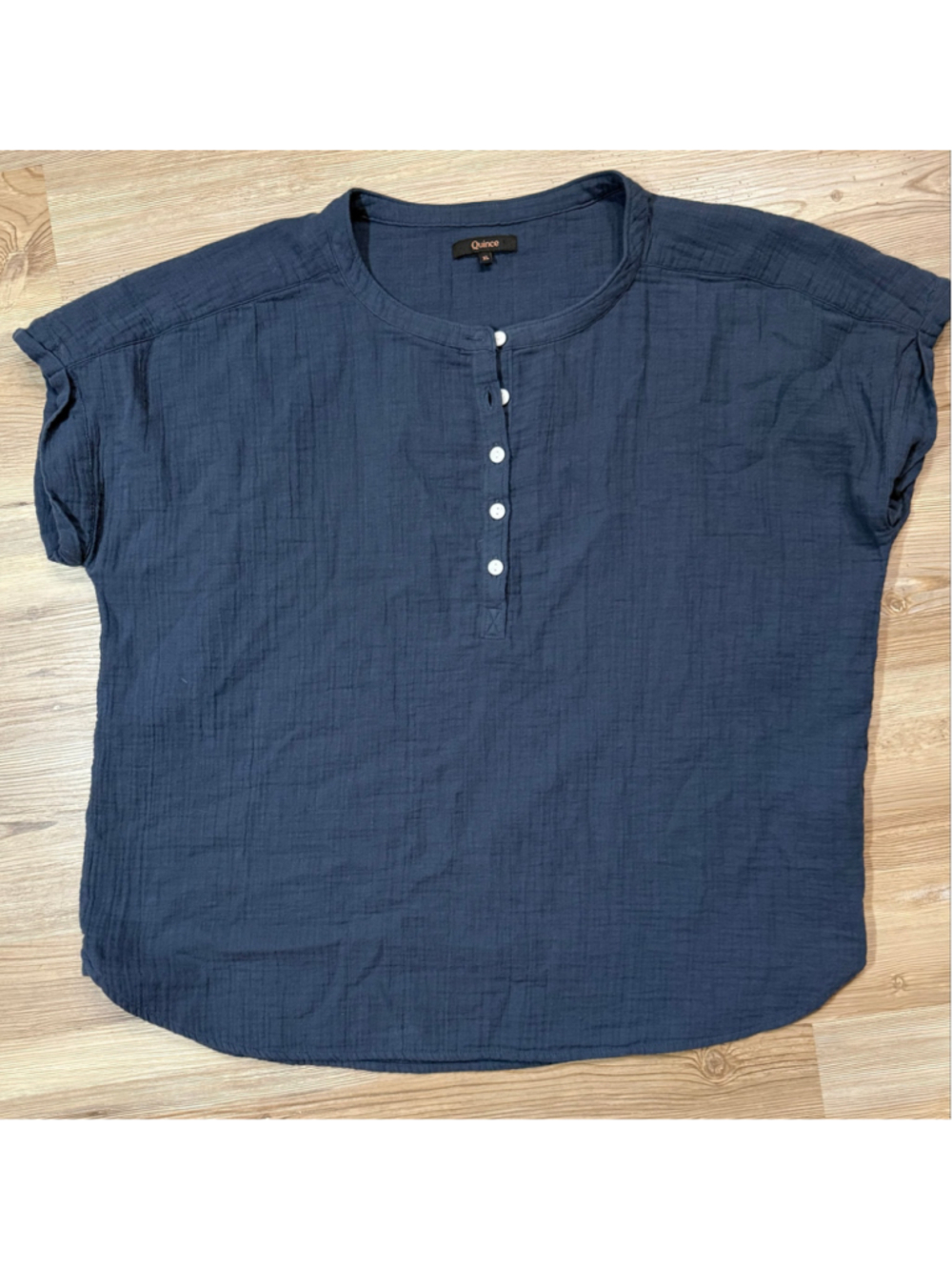 Women's navy Quince 1/4 Button Down Shirt XL Blue 100% cotton